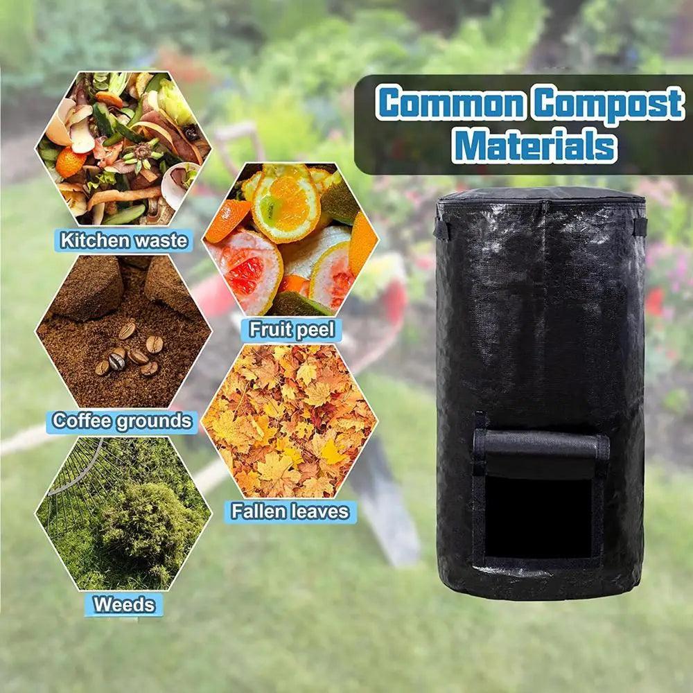 34 Gallon Collapsible Garden Compost Bag with Lid - Organic Waste Collector for Yard, Compostable and Durable Ferment Sacks