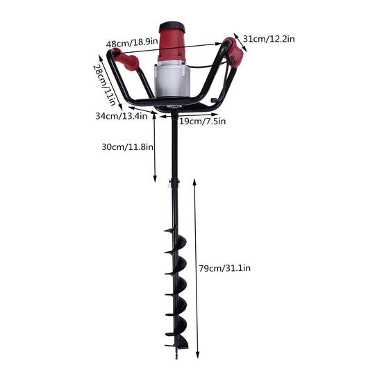 Electric Post Hole Digger, 1500W Auger Machine for Efficient Fence Hole Digging, Corrosion Resistant - Max 12" Auger Post Hole Digging Tool