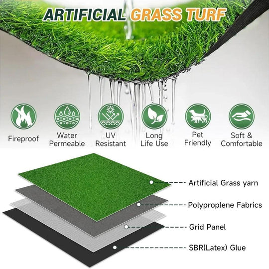 Artificial Lawn Grass Turf with Drainage Holes | 1.38" High Pile | Synthetic Turf for Patio, Backyard, Playground | Grass Rolls for Indoor & Outdoor