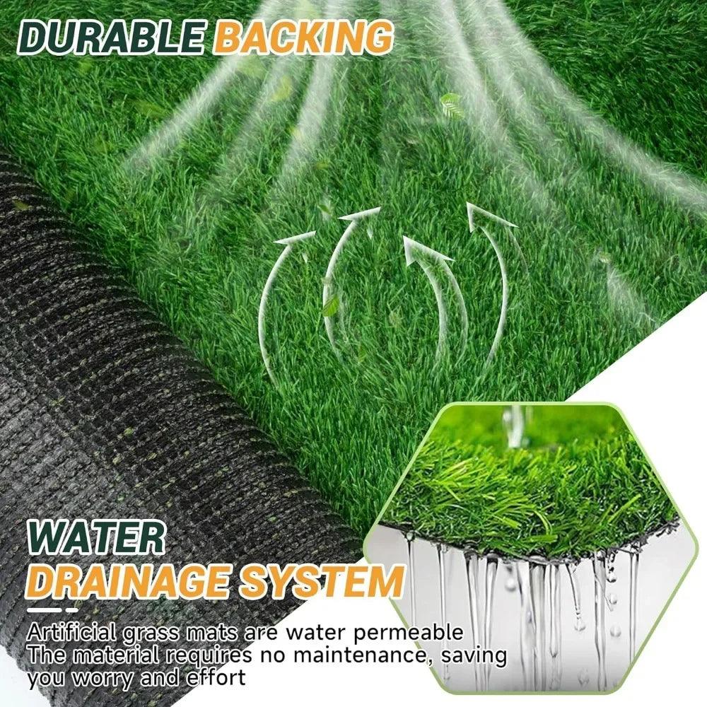 Artificial Lawn Grass Turf with Drainage Holes | 1.38" High Pile | Synthetic Turf for Patio, Backyard, Playground | Grass Rolls for Indoor & Outdoor