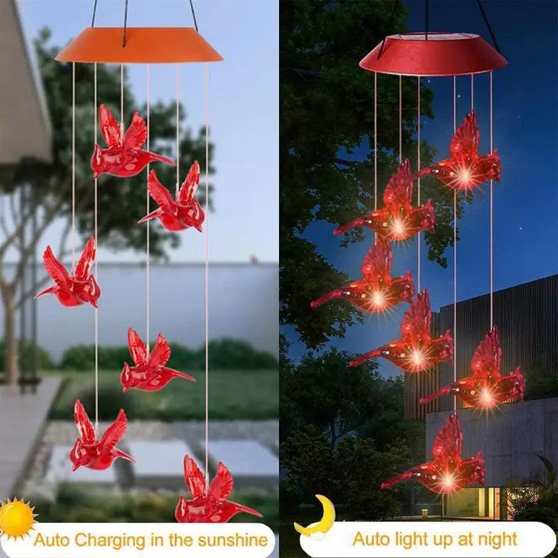 Solar Hummingbird Wind Chimes with LED Lights | Outdoor Solar-Powered Chimes for Garden, Patio, Yard | Decorative for Relaxing Ambiance, Memorial Gift