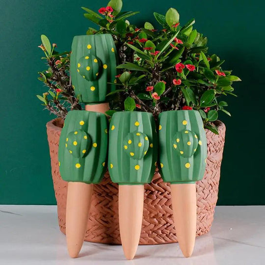 Efficient Plant Watering Insert - Cactus shaped Terracotta Watering Spikes for Garden & Potted Plants