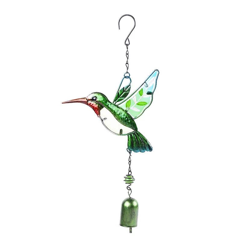 Hummingbird Wind Chimes - Metal & Glass Painted Garden Decor with Aluminum Pipes | 7.1"x13.8" | Wind Chime, Hummingbird Feeder Chime