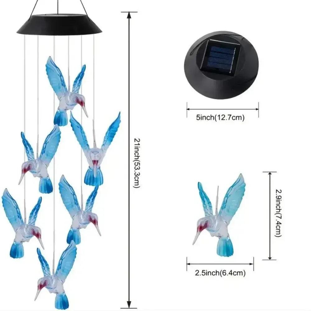 Solar Butterfly & Hummingbird Wind Chimes with LED Lights | Solar-Powered Outdoor Decoration | Garden, Patio, Courtyard Chimes with Changing Lights