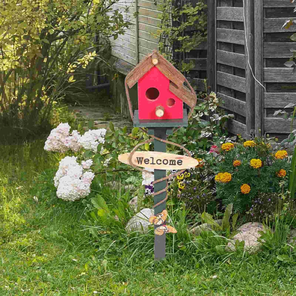 Wooden Birdhouse Kit with Pole - Unique Birdhouses for Outdoor Decor, Standing Feeder, and Garden Lawn Nesting