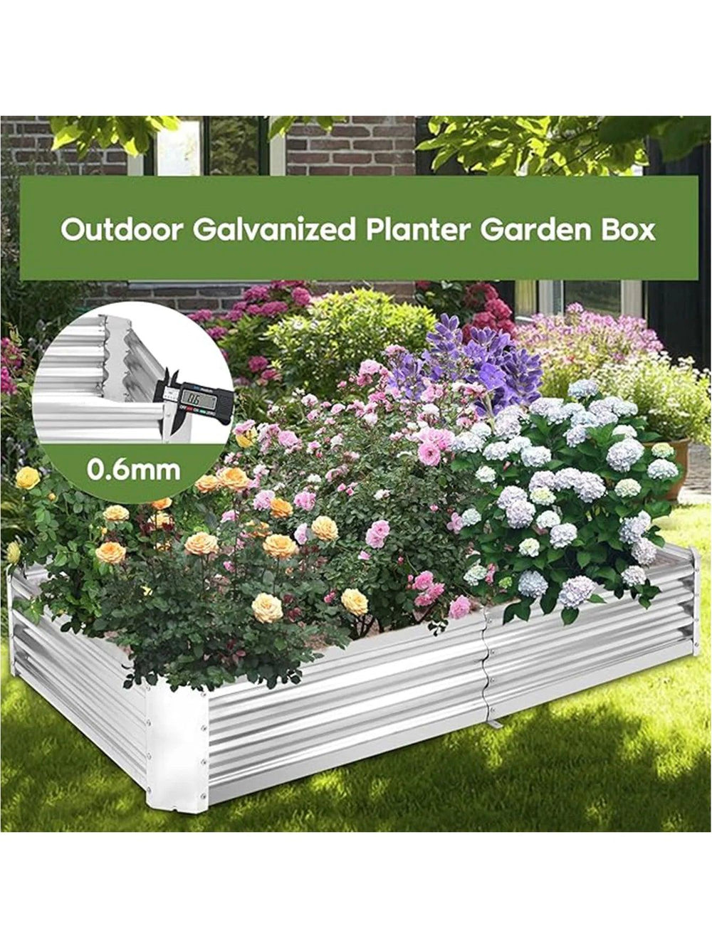 6 x 3 x 1 FT Galvanized Raised Garden Bed Kit with Greenhouse and Roll-Up Doors