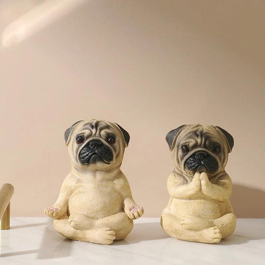 Resin Pug Dog Garden Statue Figurine - Meditating Zen Yoga Pug Outdoor Statue for Lawn & Patio