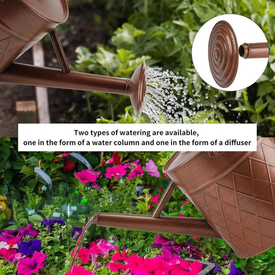 1.75 Gallon Copper Metal Watering Can with Removable Spray Spout for Outdoor Gardens