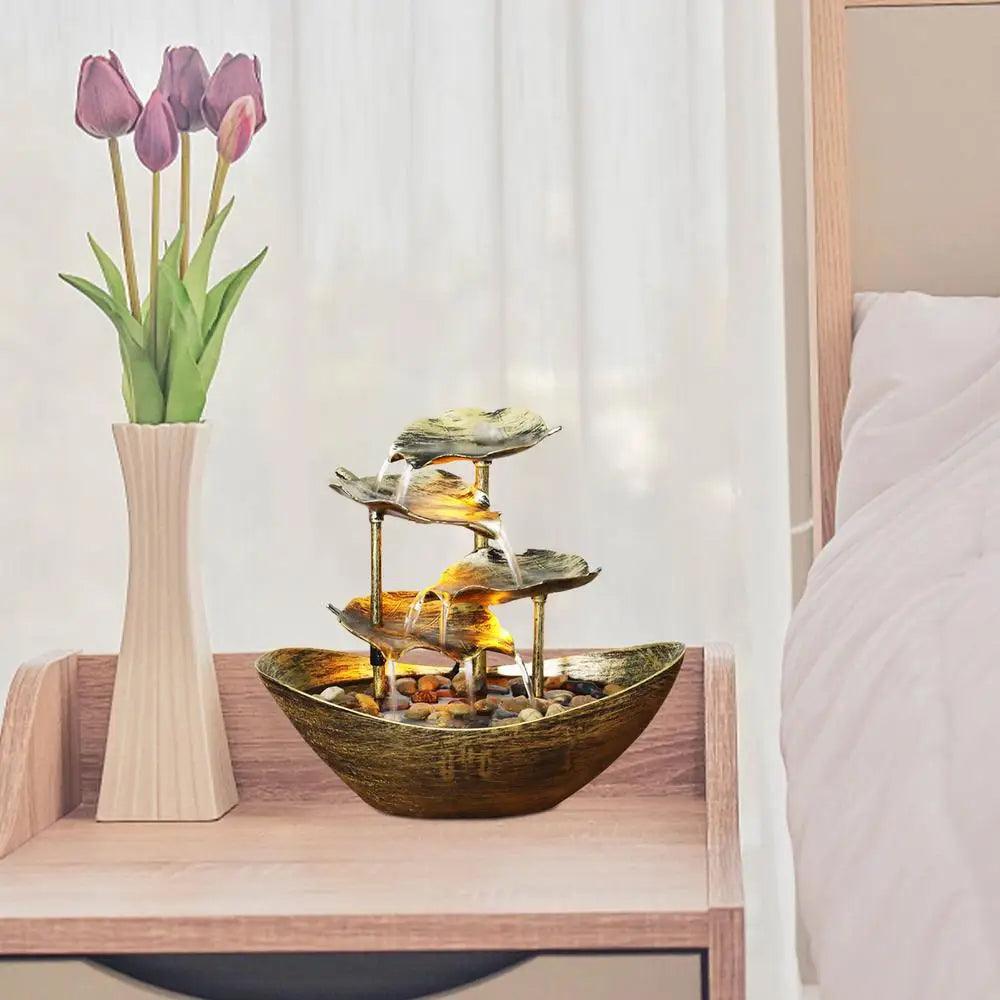 Small Tabletop Fountain | Soothing Indoor Waterfall with Lotus Leaf Design | Electric Pump & LED Lights | Ideal for Home, Office, Living Room Decor