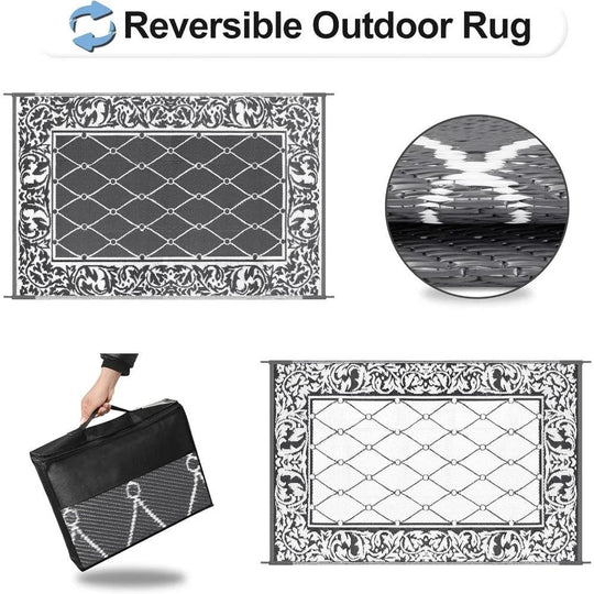 9x12 & 6x9 Outdoor Rugs - Reversible, UV & Stain Resistant, Portable Patio Mats, Plastic Straw Rugs for RV, Deck, and Patio