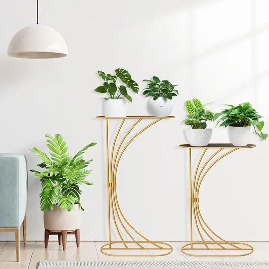 Gold Metal Planter Pedestal Stand - Tall Round Cylinder Plant Stand for Large Plants & Events