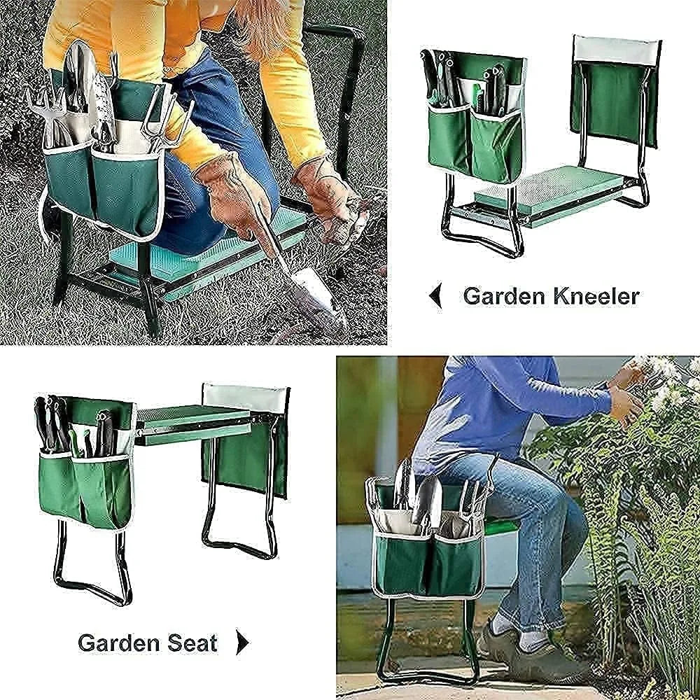 Heavy Duty Gardening Tool Set with Kneeler & Seat, Tool Pouches, Gloves, Organizer Basket – Ideal Garden Tool Kit