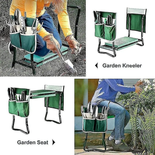 Heavy Duty Gardening Tool Set with Kneeler & Seat, Tool Pouches, Gloves, Organizer Basket – Ideal Garden Tool Kit