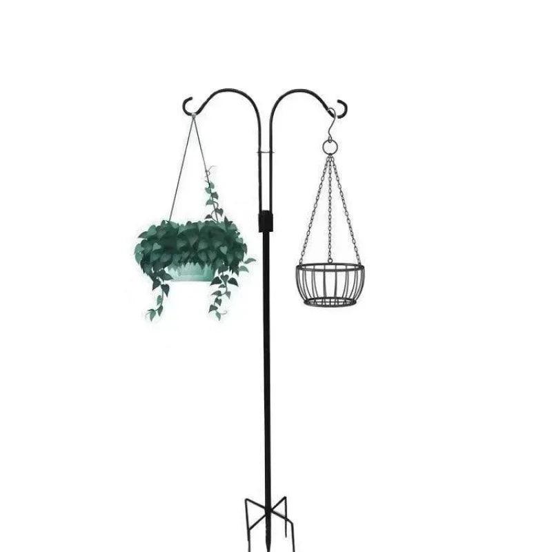 Double & Tall Shepherds Hook - 76 Inch Heavy Duty Bird Feeder Pole with 5 Prong Base for Hanging Plants & Lanterns