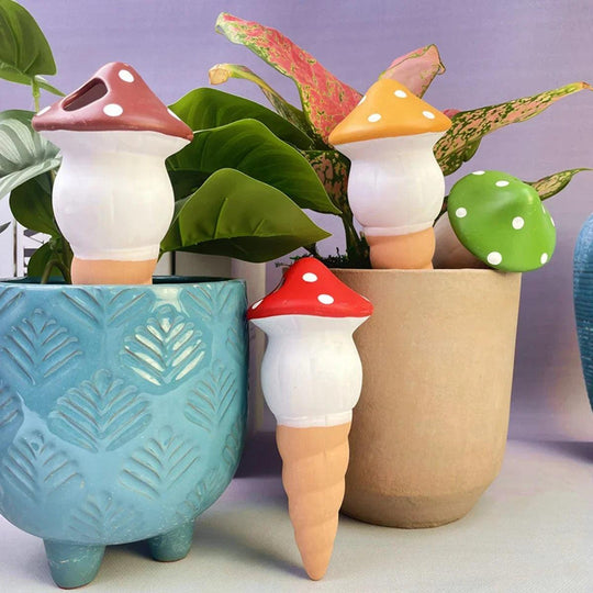 4Pcs Terracotta Ceramic Self-Watering Spikes - Cartoon Lazy Automatic Drip Irrigation System Water Dripper Device for Indoor Outdoor Plants