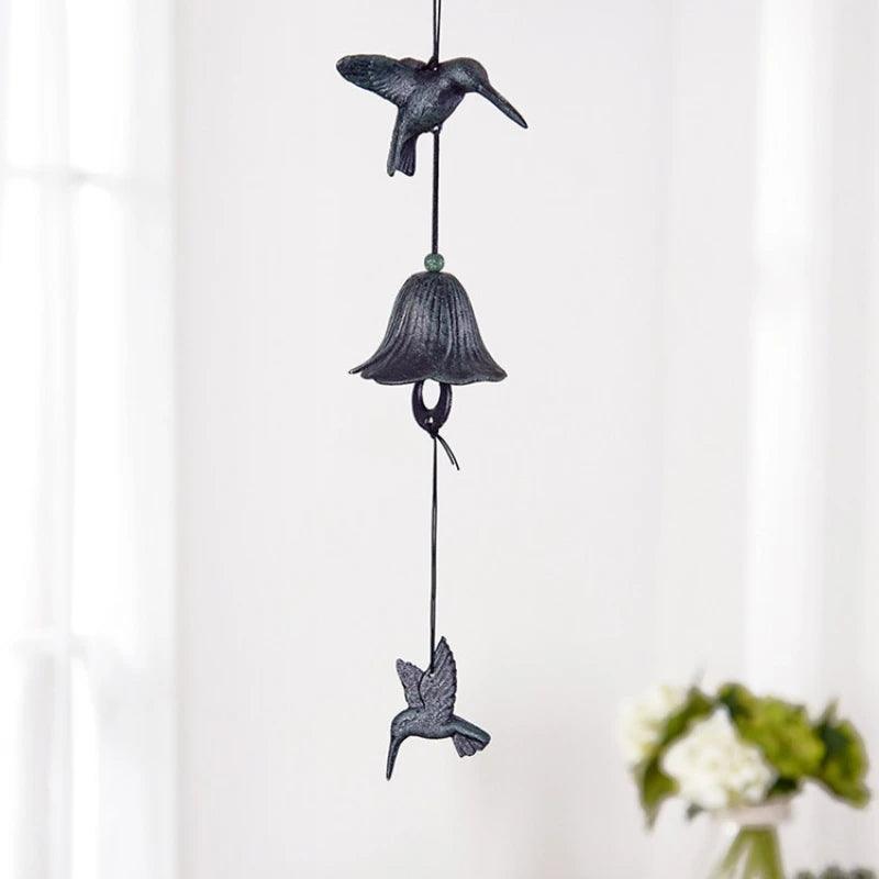 Hummingbird Wind Chimes - Japanese Cast Iron Bells for Outdoor & Indoor Decor, 16.54-Inch Memorial Chimes, Gift for Garden, Patio, Balcony, and Home