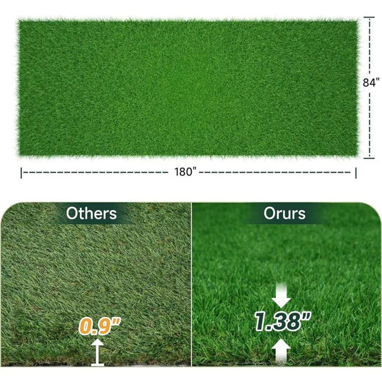 Artificial Lawn Grass Turf with Drainage Holes | 1.38" High Pile | Synthetic Turf for Patio, Backyard, Playground | Grass Rolls for Indoor & Outdoor