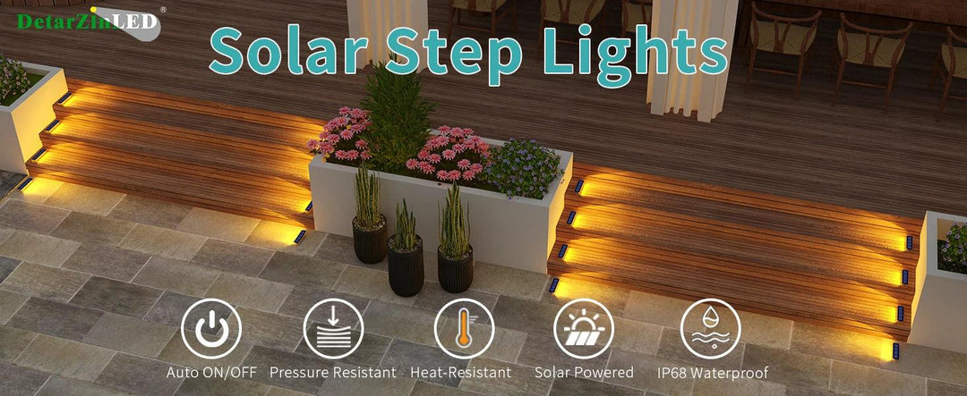 Solar LED Step Lights Outdoor Waterproof - IP68 Stair Lights with Auto On/Off for Deck, Garden, and Path - 4 pcs / 6 pcs