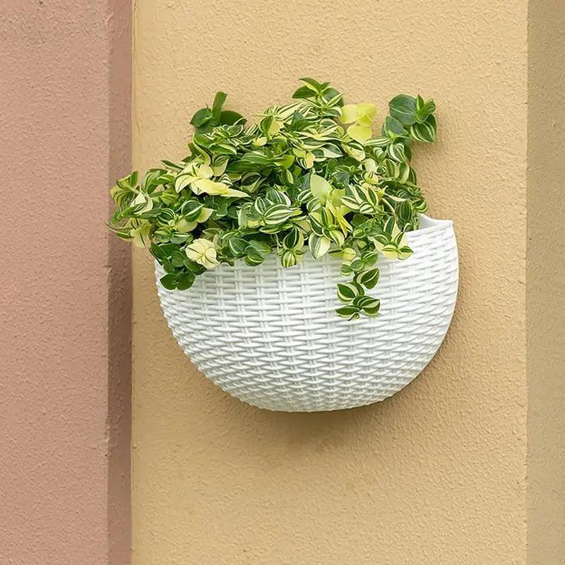 Wall Hanging Planters | European Style Imitation Rattan Semicircular Pot | Wall Mounted for Indoor/Outdoor | Vertical Garden Decor for Balcony & Patio