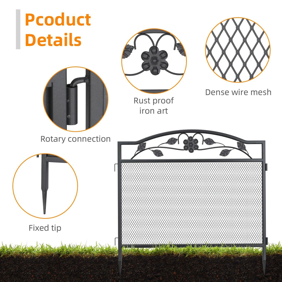 5 Panel Wrought Iron Metal Fence Panels Black Decorative Garden Entry Path Dog Barrier - Outdoor Iron Fence Panels