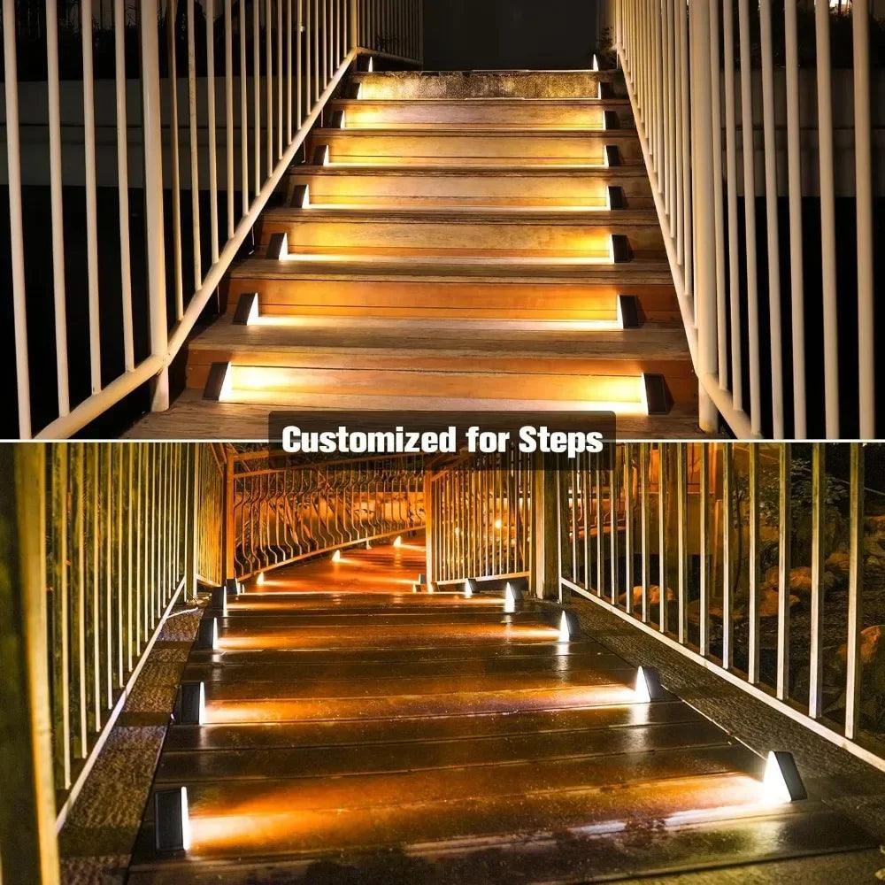 8/12-Piece Solar LED Stair Lights for Outdoor Steps – Waterproof, Easy Installation Step Lights for Front Porch, Deck, and Patio