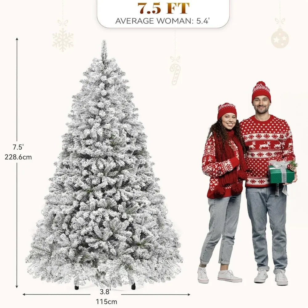 Christmas Tree Prelit Snow Flocked Artificial Full  Tree with 8 Light-Modes, 800 Branch , Party Decoration Christmas Pine