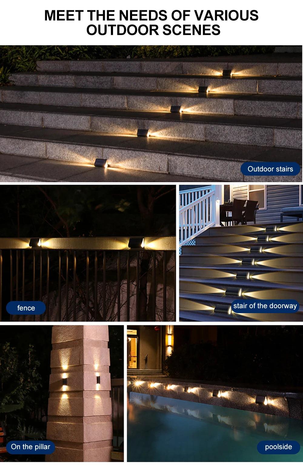 1/2/4/6 Pack - Two Sided Solar Outdoor LED Step Lights - Waterproof Deck, Stair, and Pathway Lighting for Enhanced Outdoor Safety