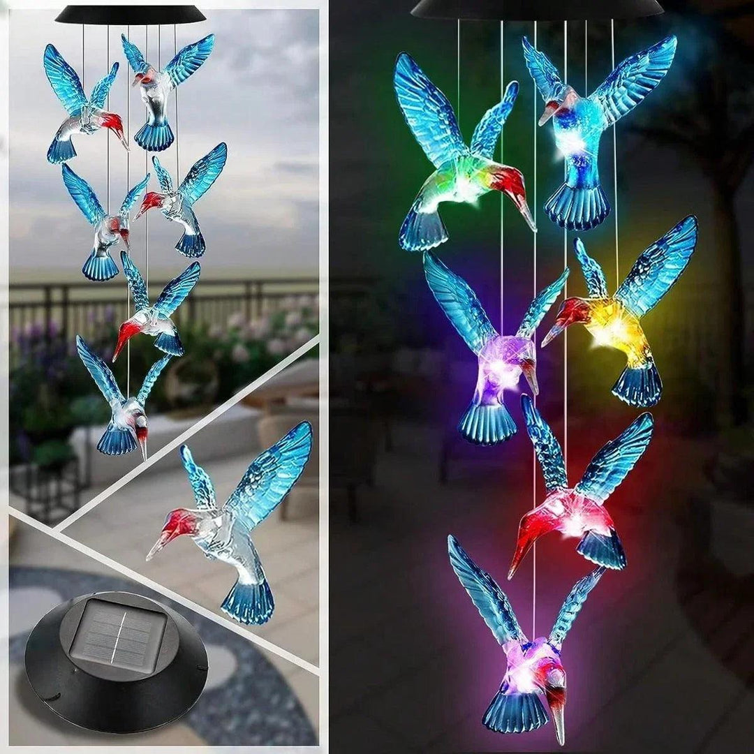 Solar Butterfly & Hummingbird Wind Chimes with LED Lights | Solar-Powered Outdoor Decoration | Garden, Patio, Courtyard Chimes with Changing Lights