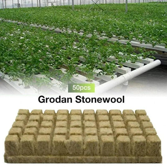 50pcs 25x25mm Stonewool Hydroponic Grow Media Cubes - Soilless Substrate for Seedlings and Plants