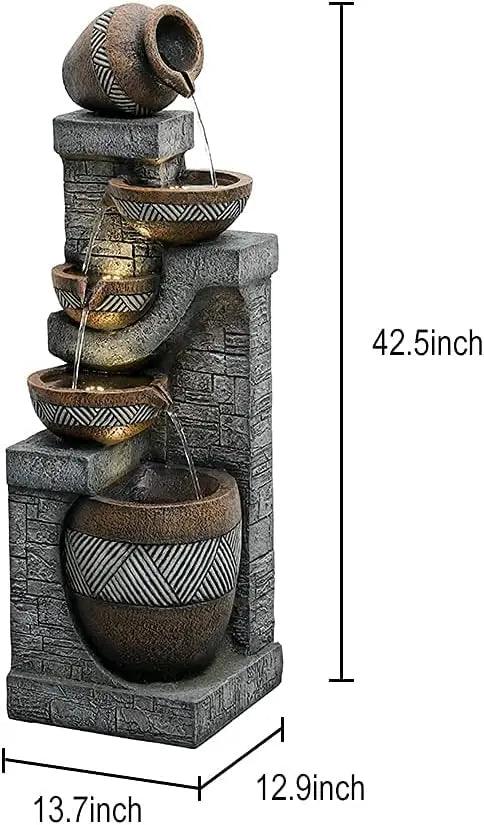 Indoor/Outdoor Modern Free Standing Floor Water Fountain - 42.5" Cascading Water Feature for Home, Living Room & Garden