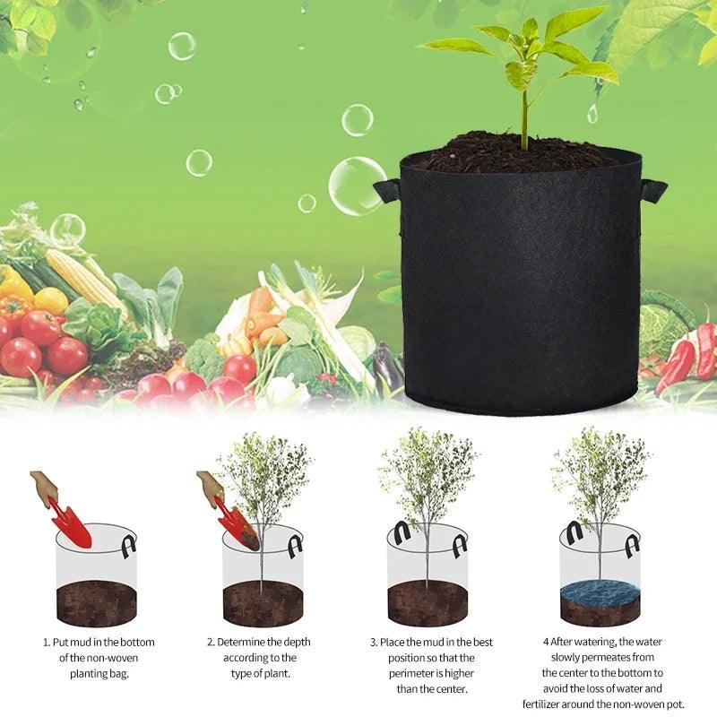 5PCS Reusable Felt Grow Bags | 3/4/5/7 Gallon Fabric Planters for Vegetables, Tomatoes, and Potatoes