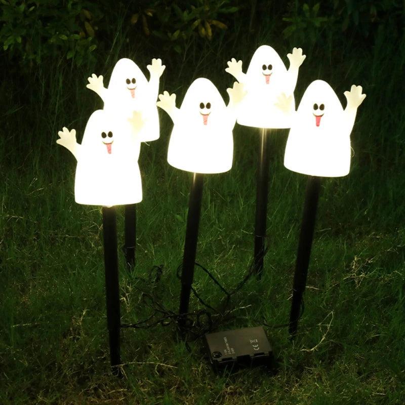 5 LED Halloween Pathway Lights - Solar, LED Pumpkin, Ghost, Skull Decorations for Outdoor Walkway, Yard, and Garden