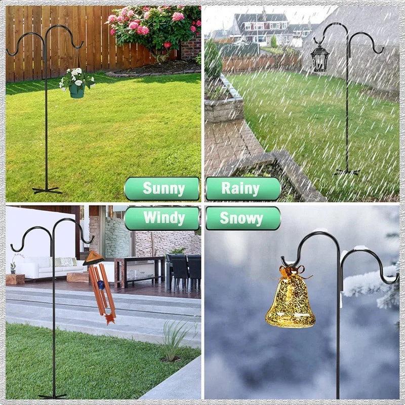 Double & Tall Shepherds Hook - 76 Inch Heavy Duty Bird Feeder Pole with 5 Prong Base for Hanging Plants & Lanterns