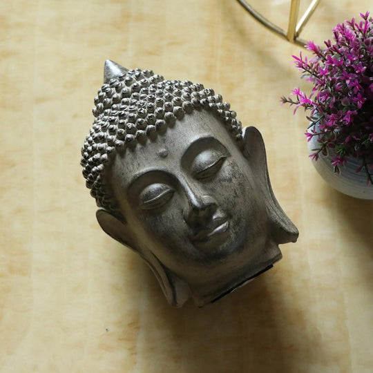 Outdoor Statuary Buddha Head Statue - Asian Buddha Head Garden Figurine Decor for Meditation