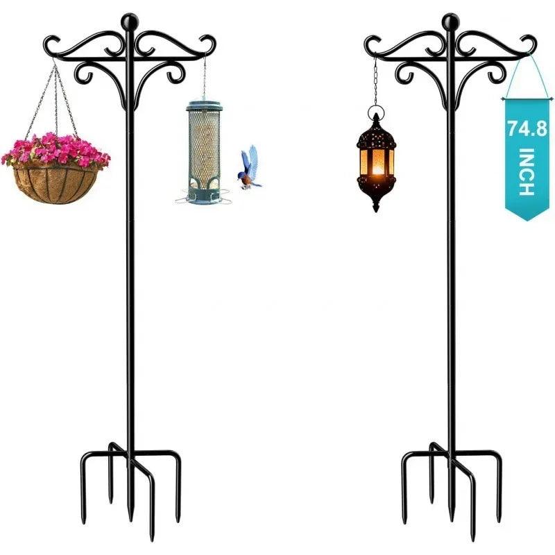 Double & Tall Shepherds Hook - 76 Inch Heavy Duty Bird Feeder Pole with 5 Prong Base for Hanging Plants & Lanterns