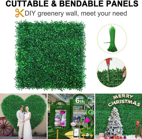 Artificial Grass Wall Backdrop | Boxwood Hedge Panels for Wall Decor | Wedding & Event Backdrop | PE Plastic Turf | 25"x25" Panels (5/10/20 Pcs)