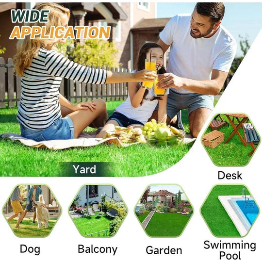 Artificial Lawn Grass Turf with Drainage Holes | 1.38" High Pile | Synthetic Turf for Patio, Backyard, Playground | Grass Rolls for Indoor & Outdoor