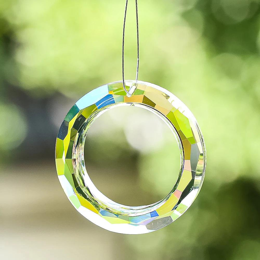 2" Crystal Prism Suncatcher - Rainbow Maker, Hanging Crystal Sun Catcher, Round Glass Chandelier Pendant for Garden & Window Decor