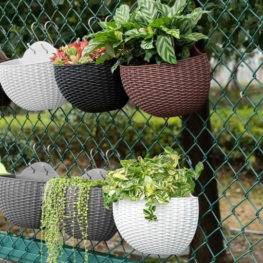 Wall Hanging Planters | European Style Imitation Rattan Semicircular Pot | Wall Mounted for Indoor/Outdoor | Vertical Garden Decor for Balcony & Patio