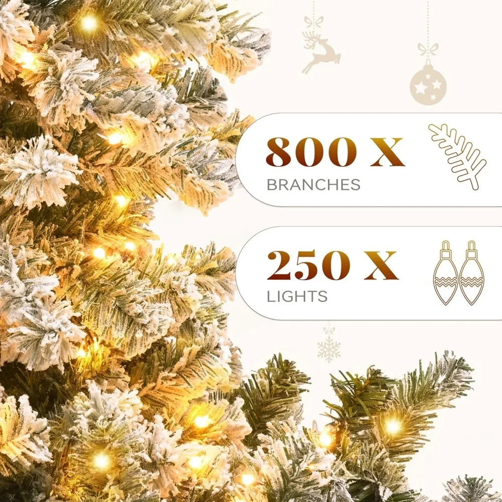 Christmas Tree Prelit Snow Flocked Artificial Full  Tree with 8 Light-Modes, 800 Branch , Party Decoration Christmas Pine