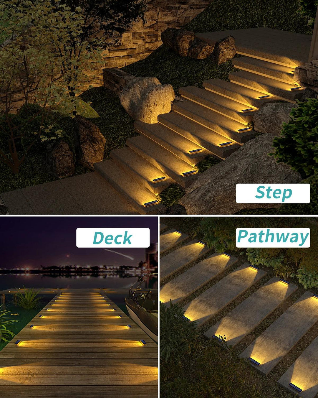 Solar LED Step Lights Outdoor Waterproof - IP68 Stair Lights with Auto On/Off for Deck, Garden, and Path - 4 pcs / 6 pcs