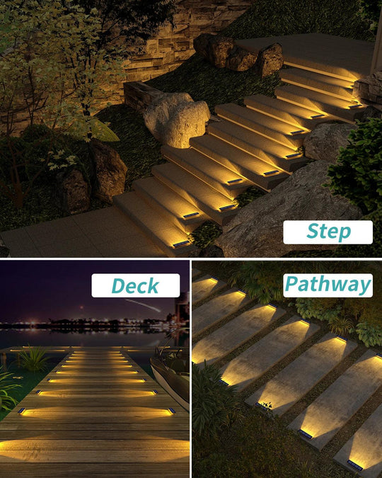 Solar LED Step Lights Outdoor Waterproof - IP68 Stair Lights with Auto On/Off for Deck, Garden, and Path - 4 pcs / 6 pcs