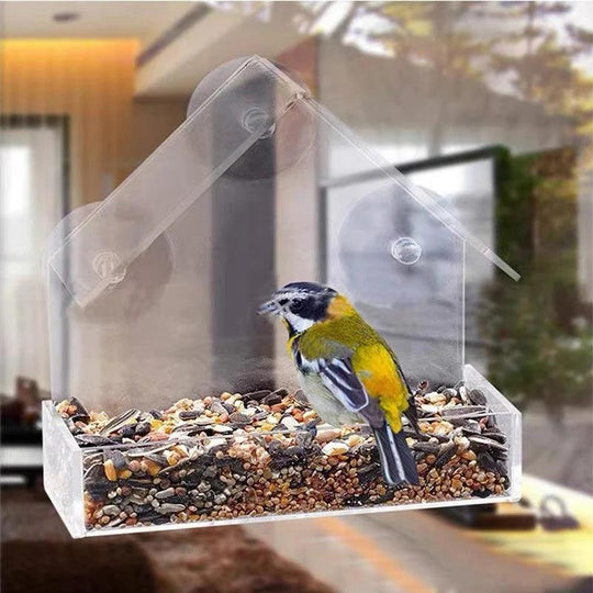 Clear View Window Bird Feeder - Transparent Removable with Suction Cups, Sliding Feed Tray, Waterproof, Squirrel-Proof for Windows