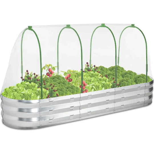 5.4 x 1.6 x 0.8 ft Galvanized Steel Raised Garden Bed with Greenhouse Covers - Ideal for Fruits, Vegetables, and Herbs