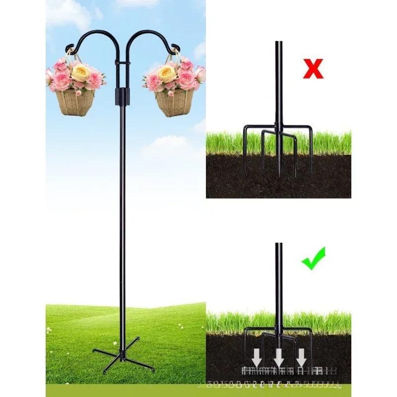 Double & Tall Shepherds Hook - 76 Inch Heavy Duty Bird Feeder Pole with 5 Prong Base for Hanging Plants & Lanterns