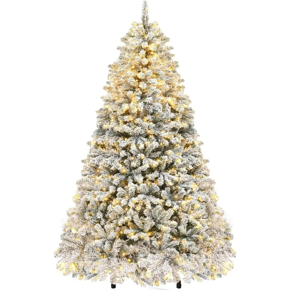 Christmas Tree Prelit Snow Flocked Artificial Full  Tree with 8 Light-Modes, 800 Branch , Party Decoration Christmas Pine