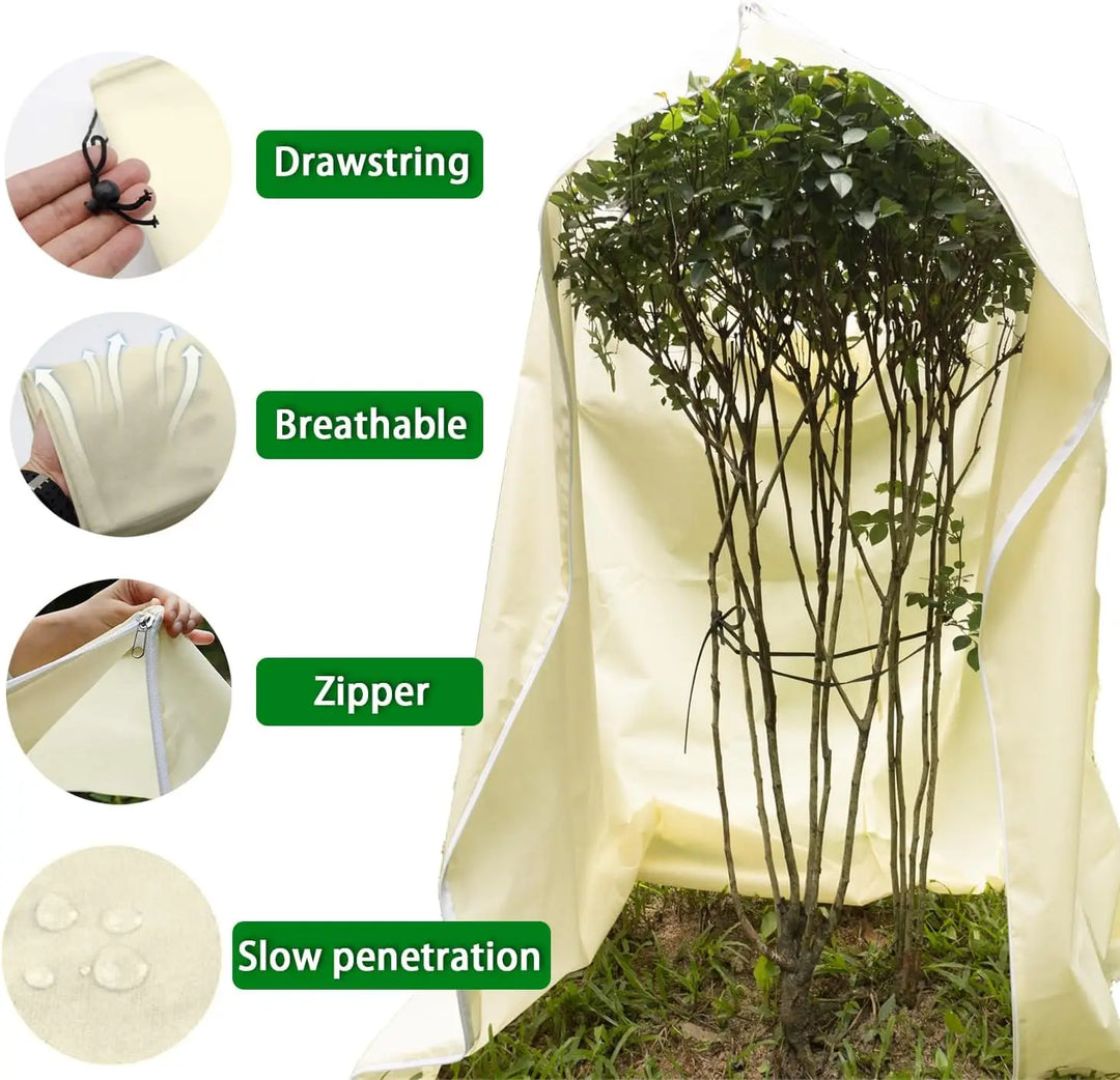 1PC Winter Plant Cover - Frost Protection, Anti-Freezing, Tear-Resistant Garden Cover with Drawstring Zipper Design