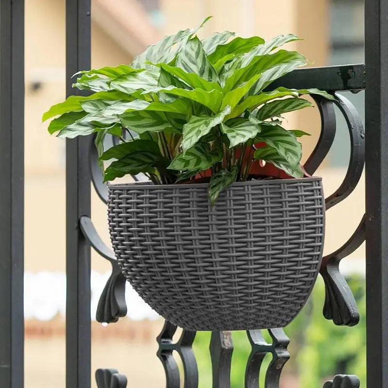 Wall Hanging Planters | European Style Imitation Rattan Semicircular Pot | Wall Mounted for Indoor/Outdoor | Vertical Garden Decor for Balcony & Patio