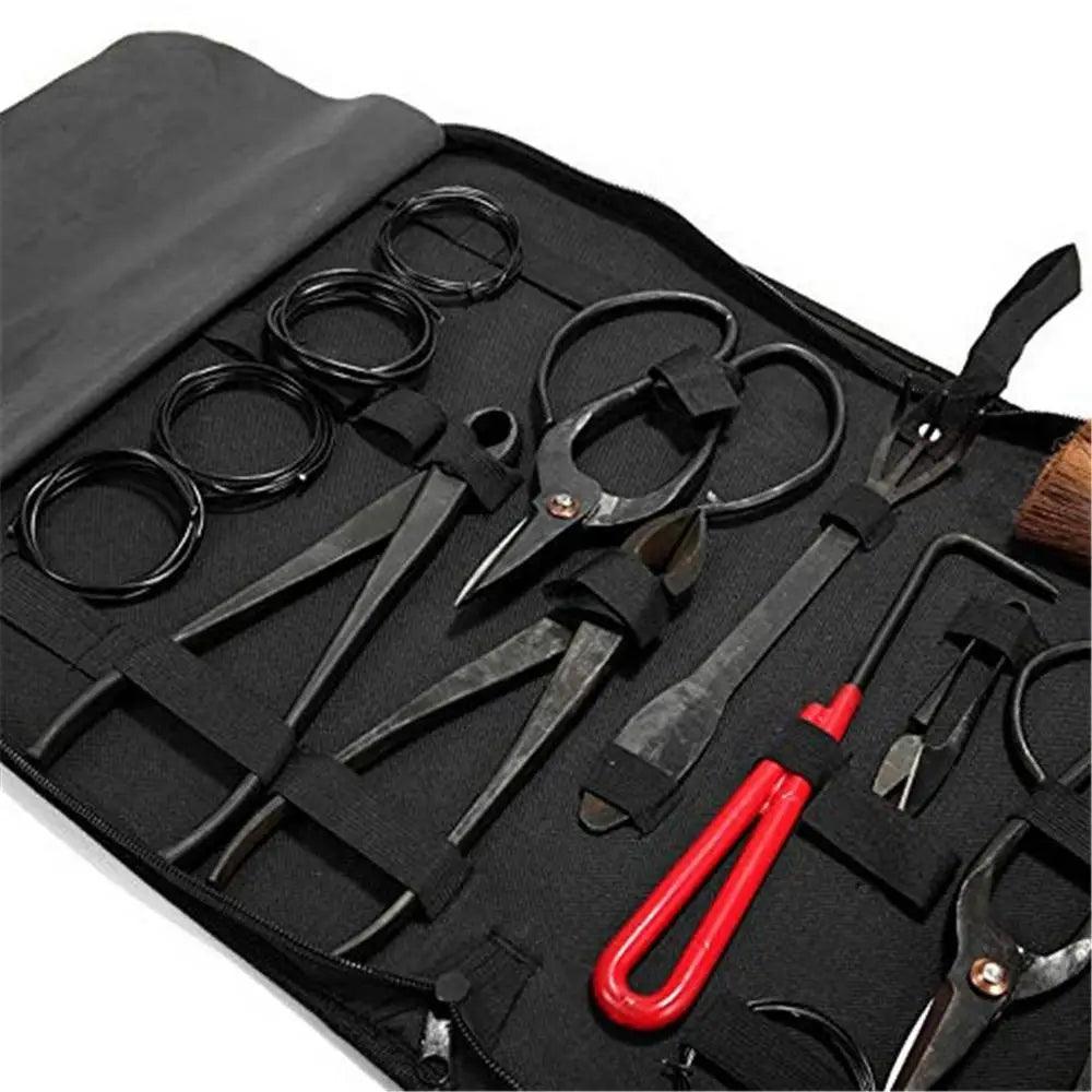 10PCS Bonsai Tools Kit - Professional Cutter Scissors, Pruning Shears & Root Rake Set for Bonsai Tree Care