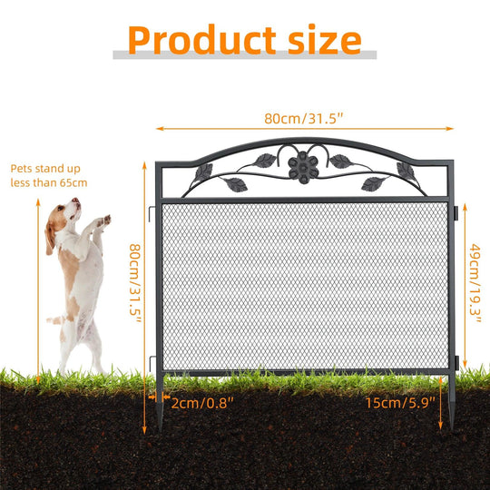 5 Panel Wrought Iron Metal Fence Panels Black Decorative Garden Entry Path Dog Barrier - Outdoor Iron Fence Panels